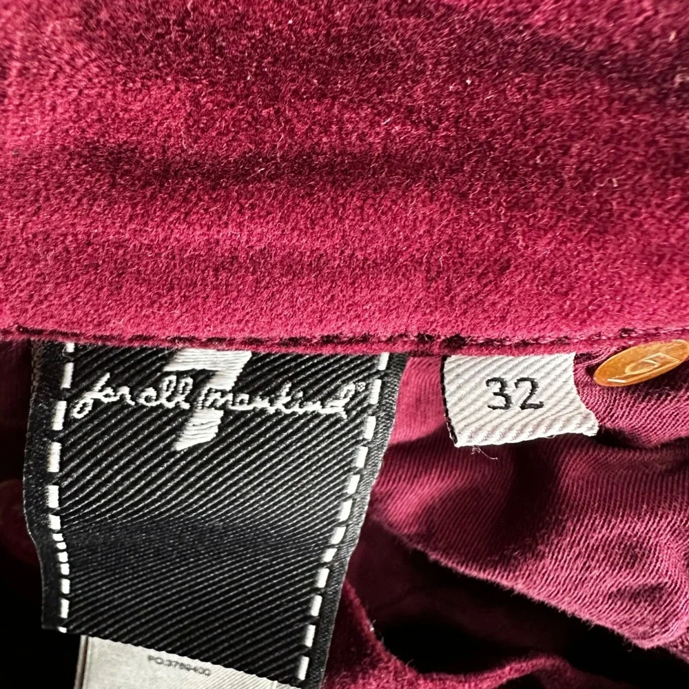 7 For All Mankind Pants Burgundy Velvet Skinny Wine Red Mid Rise Womens Size 32